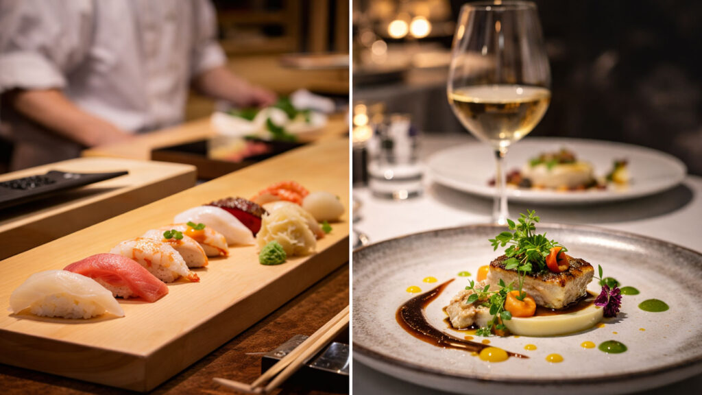 Fransız degustasyon tabağı, Japon omakase sunumu