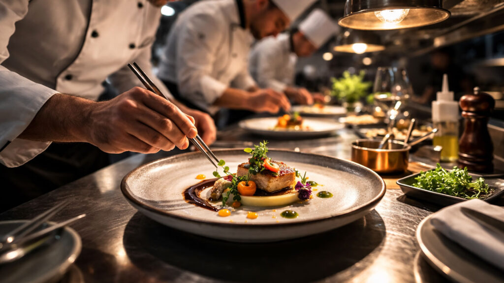 Fine dining mutfak disiplini, Brigade de Cuisine hiyerarşisi ve şeflerin tabak hazırlama süreci.