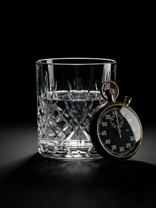 Aralıklı oruç, su bardağı ve yanında bir kronometre