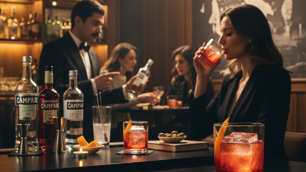 People drinking Negroni cocktails