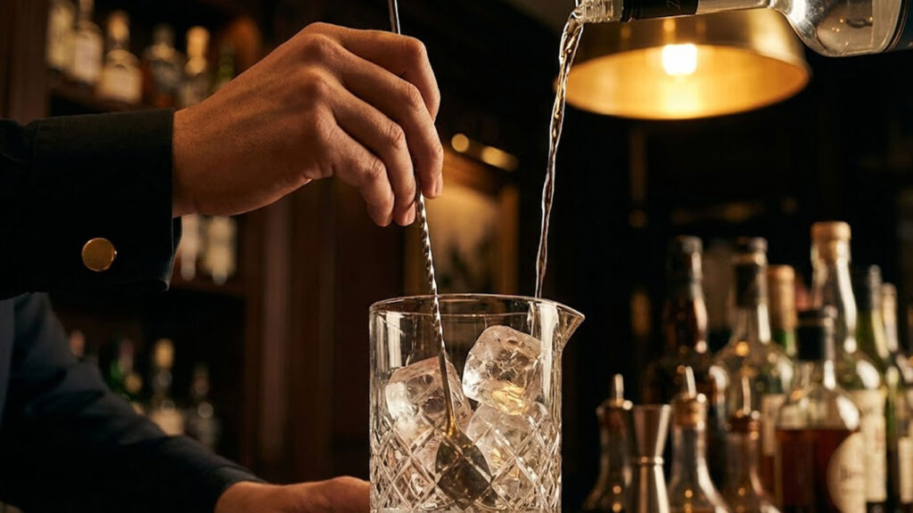 Preparing a cocktail using the stir technique