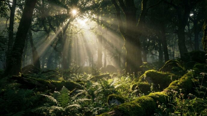 Orman banyosu, ormanda süzülen gün ışığı