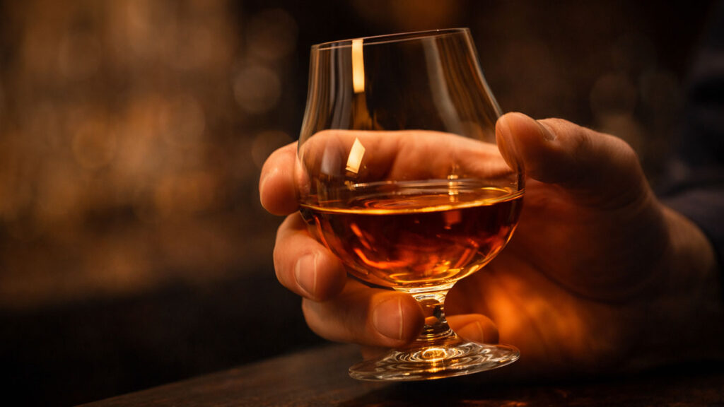 Digestif servis adabı, tulip glass içinde yıllandırılmış damıtık ve elde ısıtma ritüeli