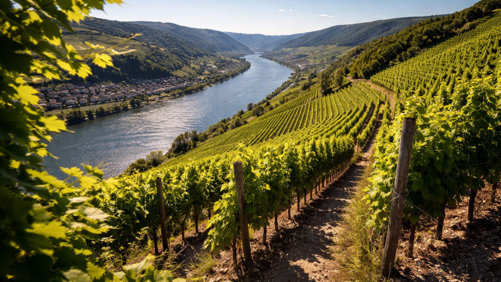 Vineyard landscape illustrating the influence of slope and sunlight on terroir.