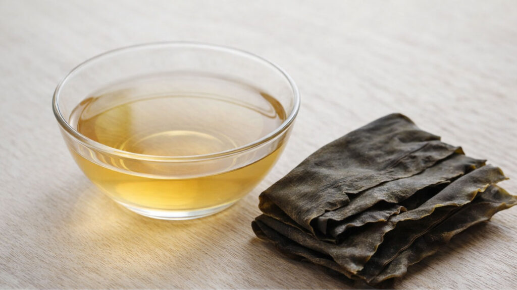 Dashi broth and kombu seaweed, key foundations of Japanese cuisine.
