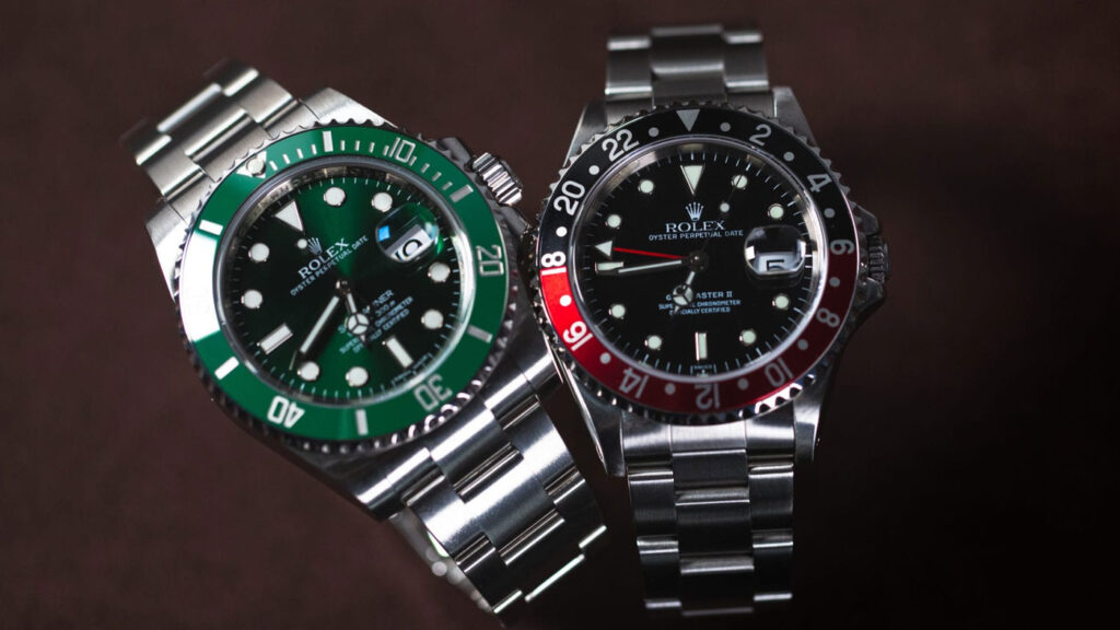 Rolex Submariner Hulk and GMT Master II Pepsi shown side by side.