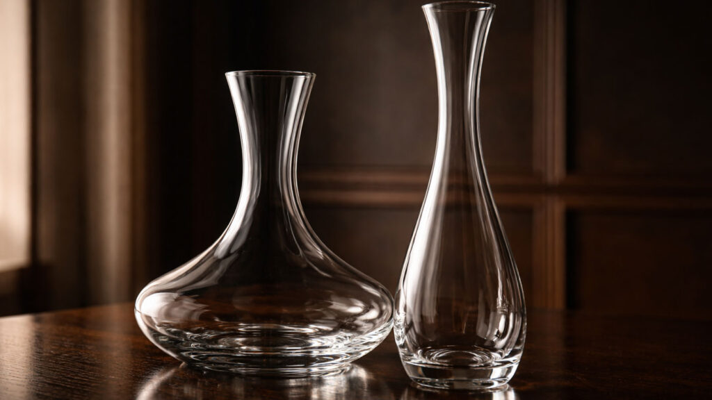 Different wine decanter shapes designed for aeration and sediment separation.