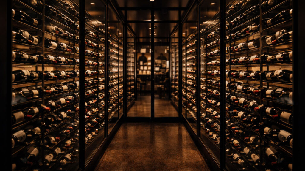 Restaurant wine cellar with controlled storage conditions.