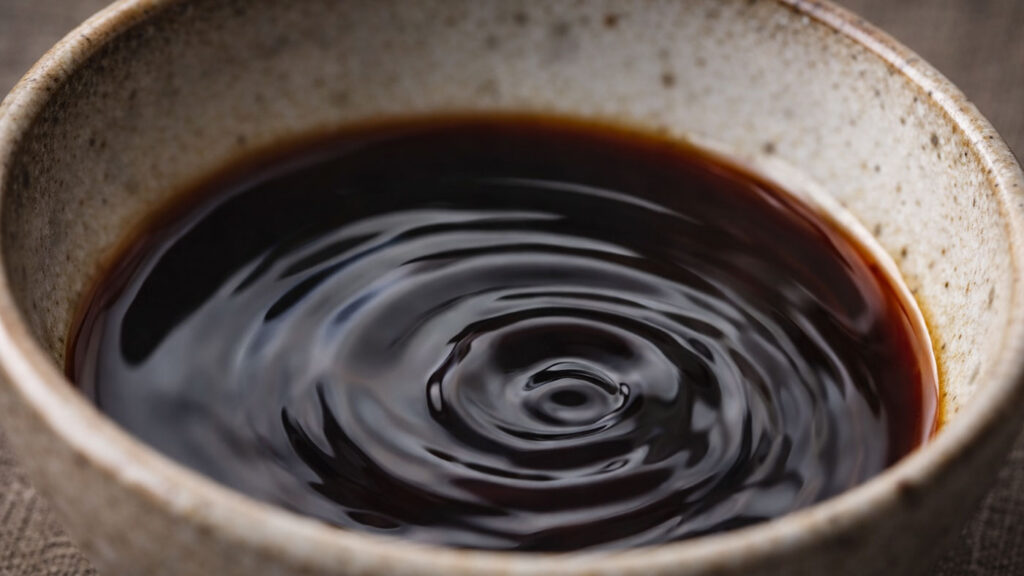 Traditional soy sauce enriched in umami through fermentation.