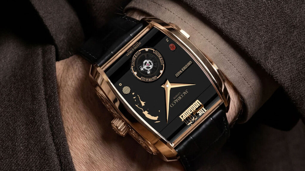 Klasik ve lüks bir atmosferde Jacob & Co. Godfather II kol saati kullanımı.