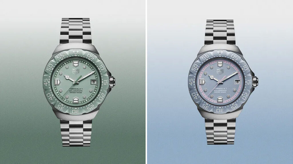 TAG Heuer pastel green and lavender blue watches