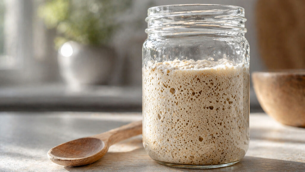 Evde ekşi maya starter başlatma ve fermantasyon süreci.