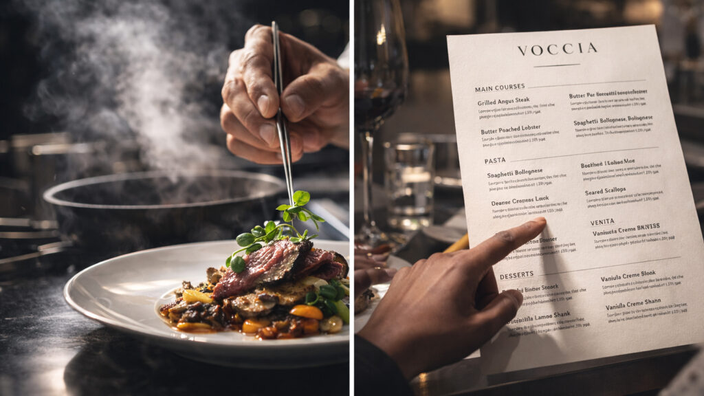 Gastronomide set menü ve à la carte servis modellerinin karşılaştırmalı görseli.