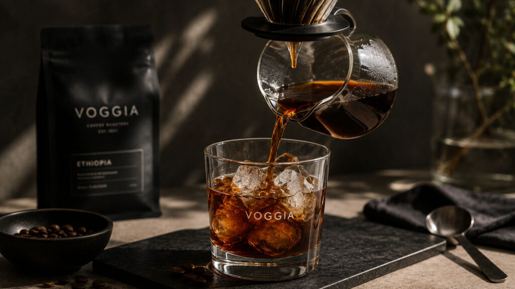 Buz üzerine demlenen Japanese iced coffee yani flash brew kahve.