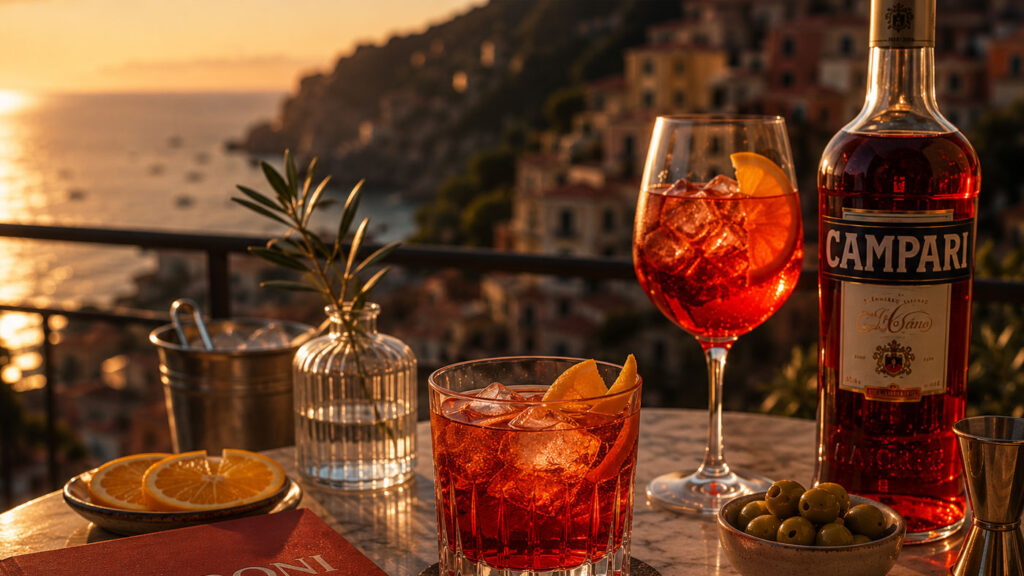 Campari bazlı aperitif kokteyl sahnesi.