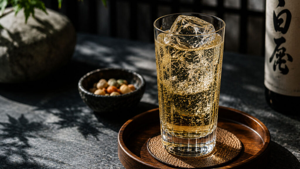 Kristal berraklığında buz ile hazırlanan Japon Highball.