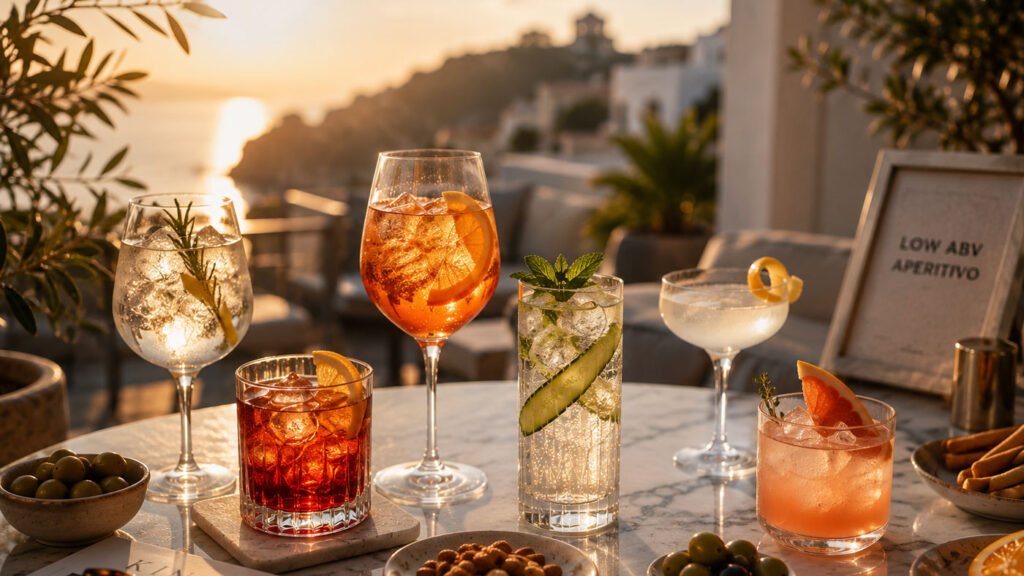 Modern low ABV aperitif kokteyl kültürünü temsil eden yaz sahnesi