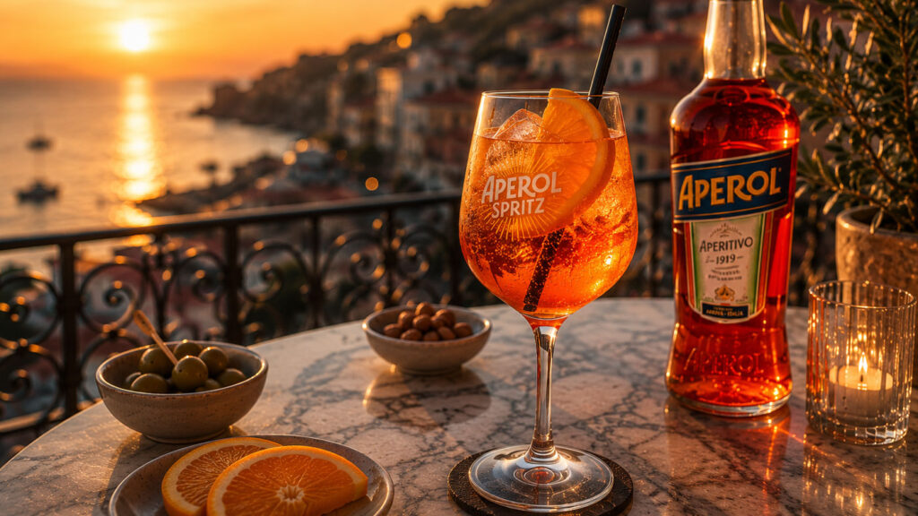 Yaz akşamında servis edilen Aperol Spritz kokteyli
