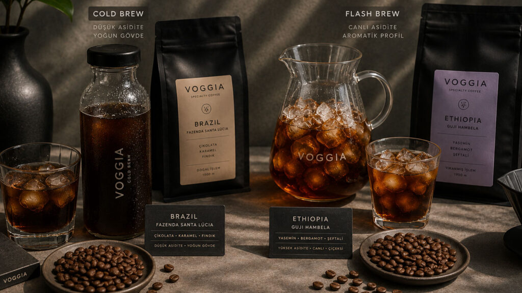 Cold brew ve flash brew için kullanılan farklı specialty kahve çekirdekleri