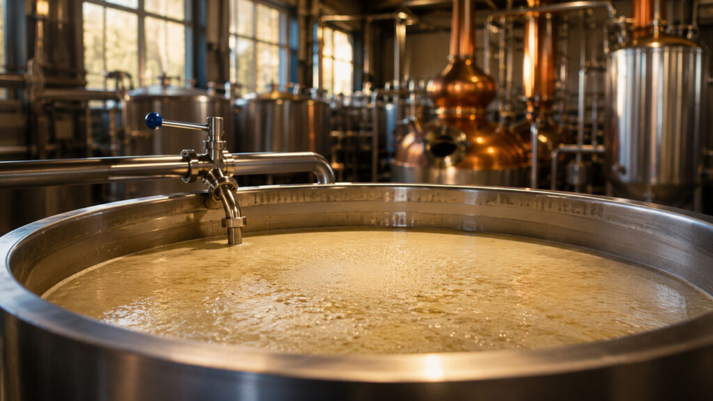 Completed fermentation wash before distillation begins.