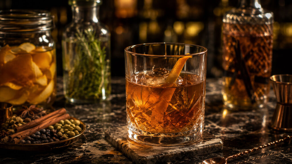Contemporary cocktail prepared using infusion techniques.