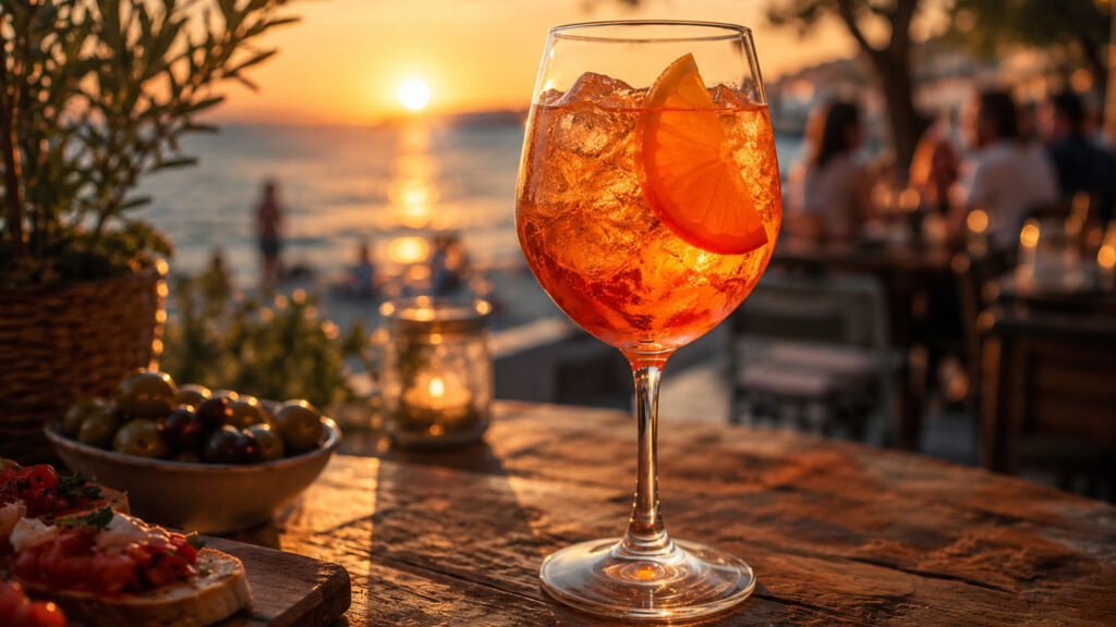 Spritz cocktail served during a summer aperitivo gathering.