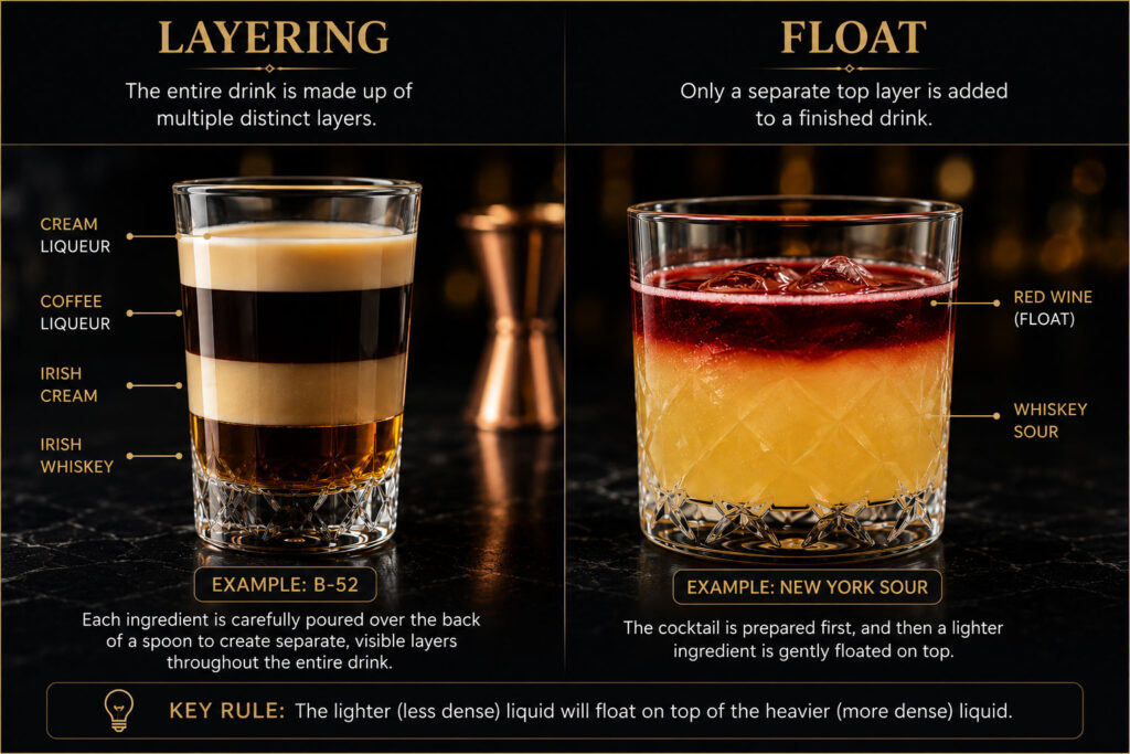 Comparison between cocktail layering and float techniques