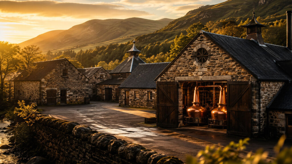 Historic Fettercairn Distillery in the Scottish Highlands.