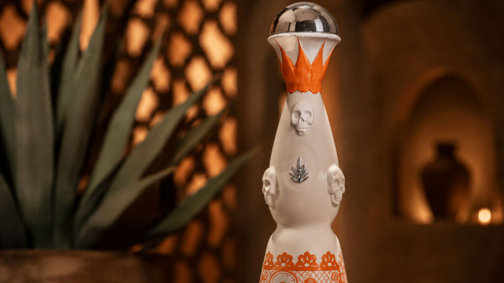 Luxury collectible tequila presented as a handcrafted ceramic decanter.