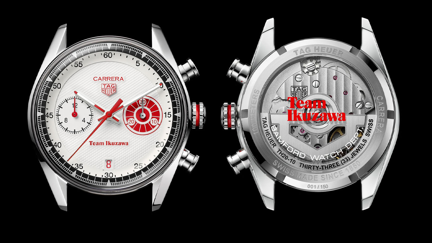 TAG Heuer Carrera Chronograph x Team Ikuzawa ön ve arka görünümü TH20-10 mekanizması