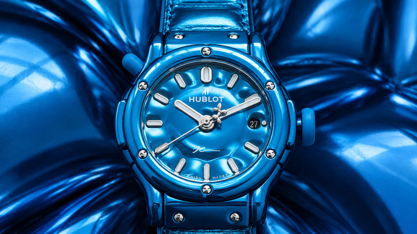 Hublot Jeff Koons Balloon Dog mavi saat kadranı